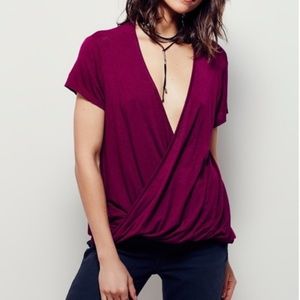 Free People Burgundy Hoffman Wrap Top Sz S